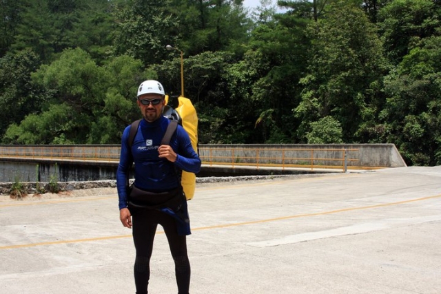  With wetsuit and equipment 